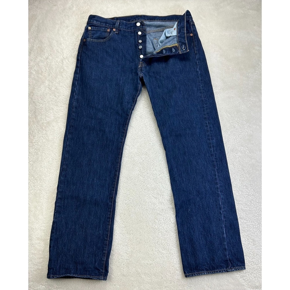 Levis 501 Jeans Mens 36x32 Dark Wash Button Fly Denim Pockets
